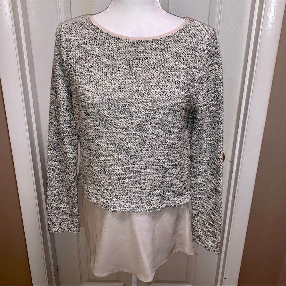 WH|BM Cream and Black Sweater With Peplum Bottom